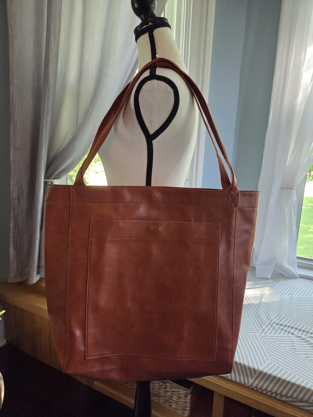 Cognac Brown Vegan Leather Tote Bag - Women